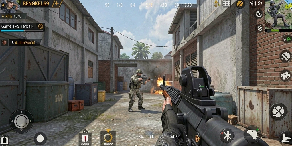 Tampilan gameplay seru BENGKEL69 menampilkan aksi menembak yang intens.