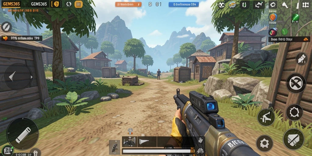 Screenshot gameplay GEMS365 yang menampilkan aksi TPS yang intens.