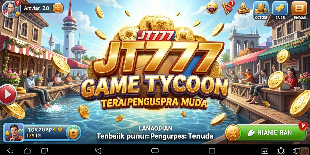 Tampilan gameplay JT777 dengan elemen manajemen bisnis yang menarik.