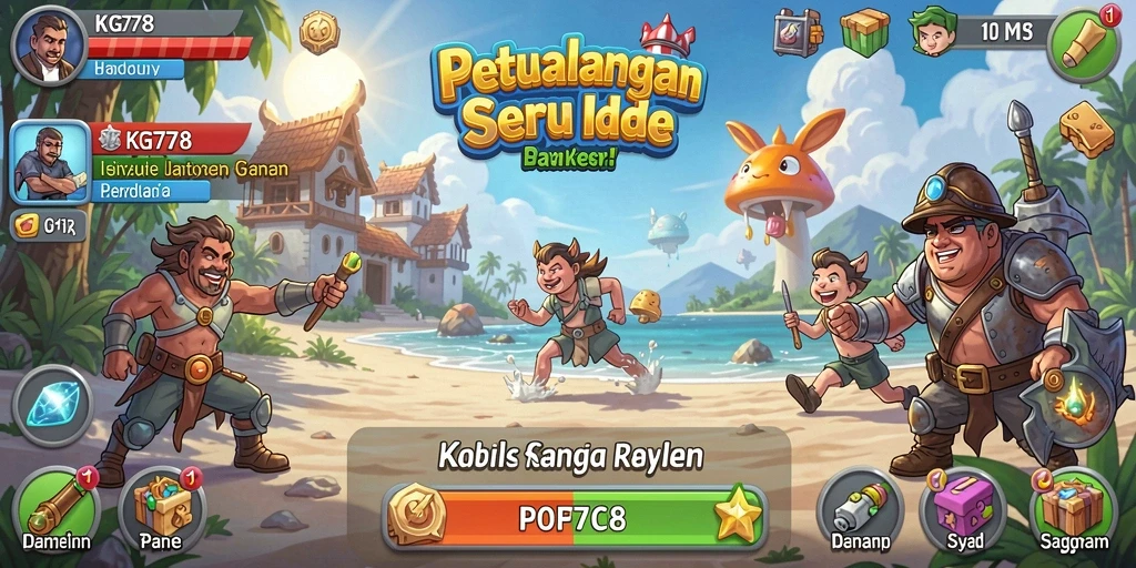 Screenshot utama KG778 menampilkan gameplay santai dan karakter yang menarik.