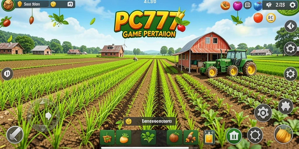 Screenshot utama PC777 menampilkan suasana bertani yang seru dan interaktif.